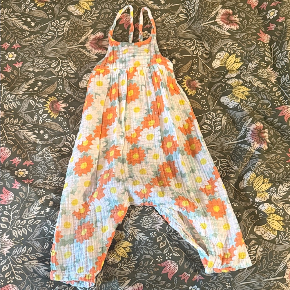 Angel Dear Floral Kids Jumpsuit - Orange, White, and Yellow